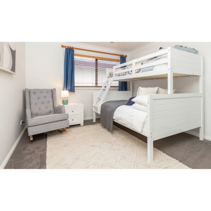 Zinnia Single Double Bunk Bed Frame Rubber Timber Wood Loft Furniture - White - Image 2