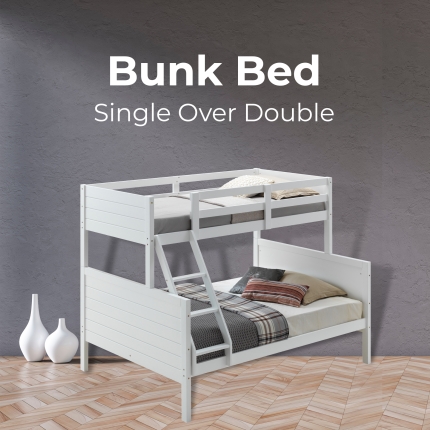 Zinnia Single Double Bunk Bed Frame Rubber Timber Wood Loft Furniture - White - Image 3