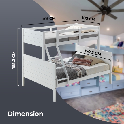 Zinnia Single Double Bunk Bed Frame Rubber Timber Wood Loft Furniture - White - Image 4