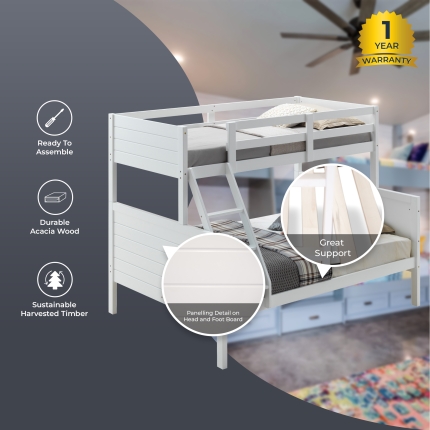 Zinnia Single Double Bunk Bed Frame Rubber Timber Wood Loft Furniture - White - Image 5