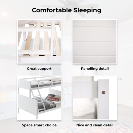 Zinnia Single Double Bunk Bed Frame Rubber Timber Wood Loft Furniture - White - Image 6