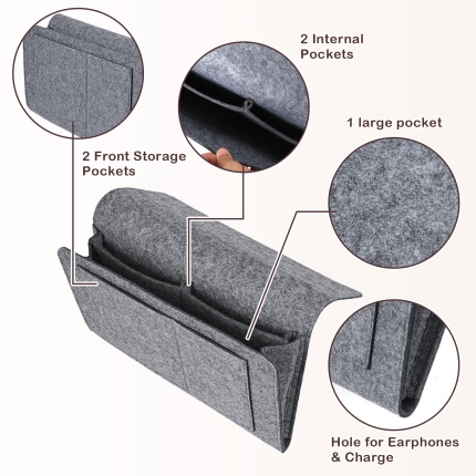 Bed Organiser Bed Caddy Sofa Organiser Bedside Organiser Book Magazines Organiser Grey - Image 6